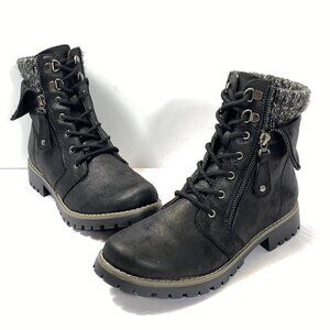 Cliffs White Mountain Mandy Boots Womens Sz 6.5 Black Lace-Up Chunky Lug Combat